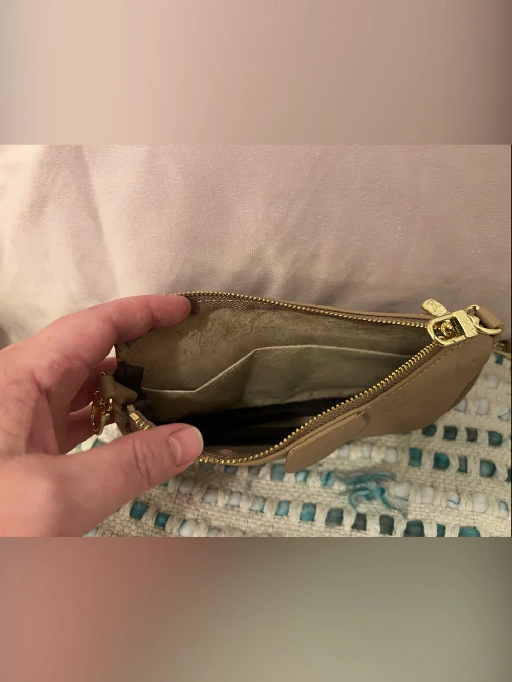 INSPIRED Tan Monogram Embossed Multi Pochette Bag with Gold Hardware